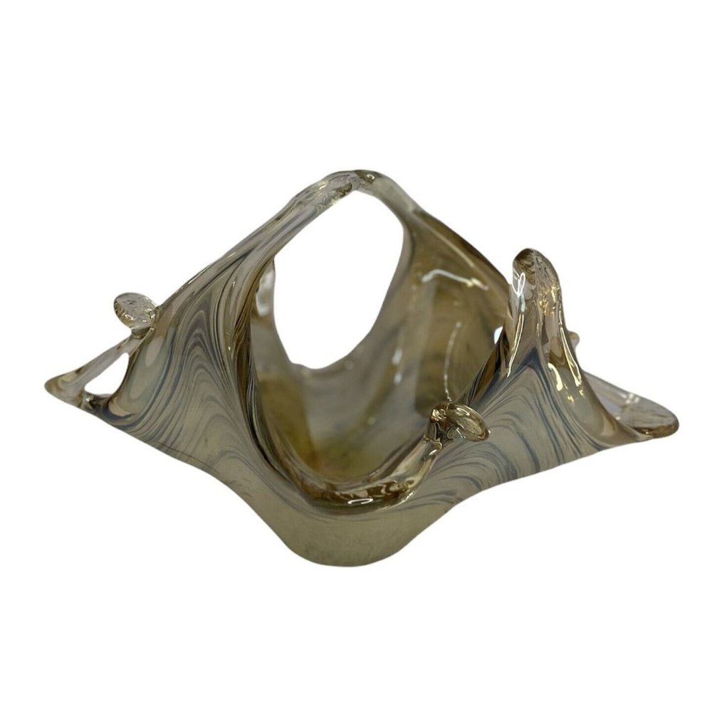 Lavorazione Arte Murano Art Glass Basket Candy Dish Iridescent Gold Black Swirl - Picture 3 of 12